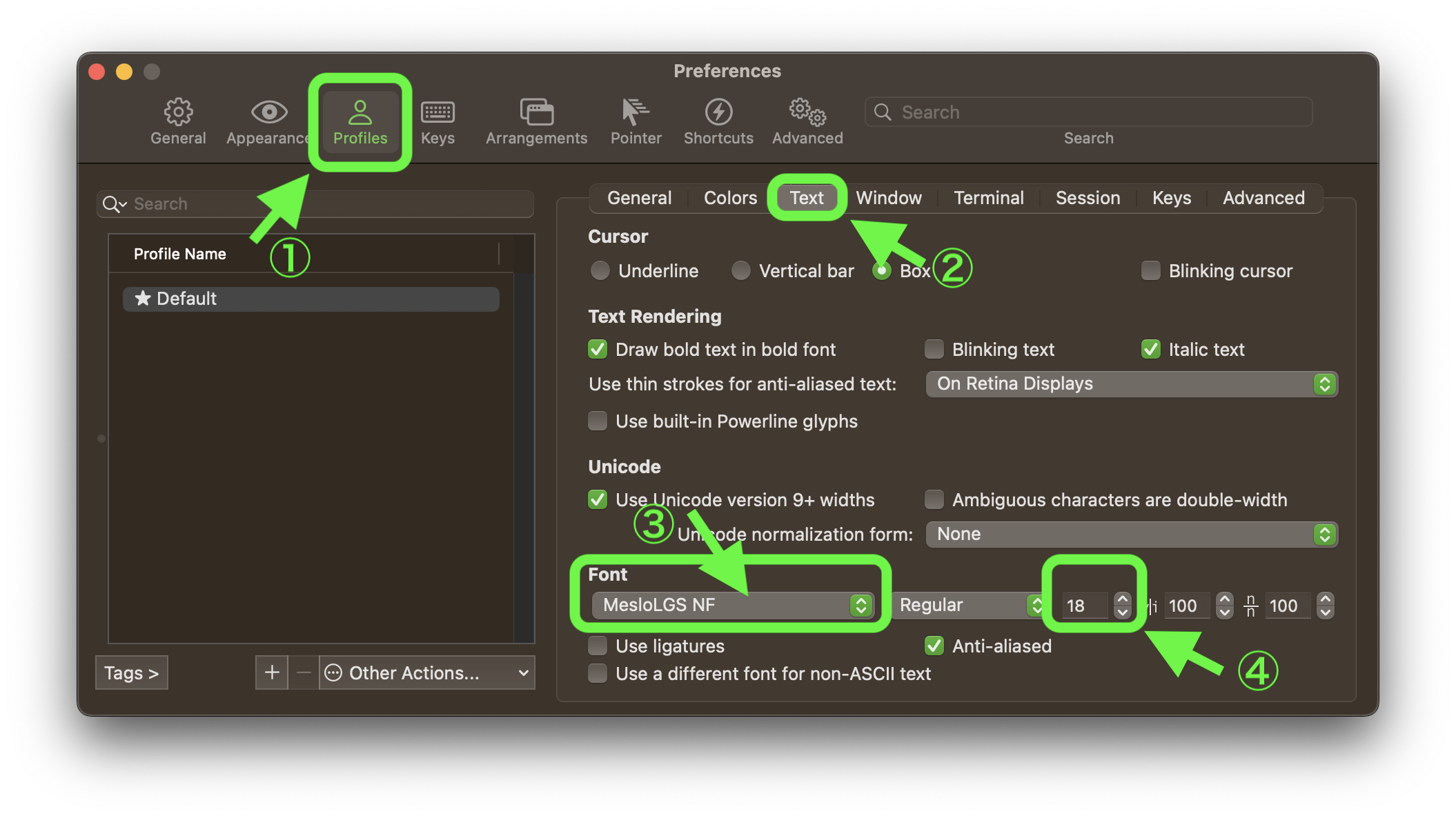 iTerm2のフォントの設定